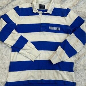 Men's Medium Abercrombie & Fitch Striped Polo Blue/white EUC Preppy y2k